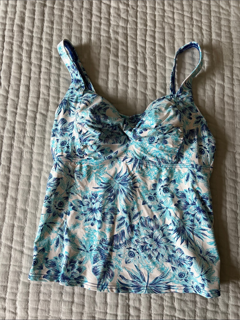 Lands' End Blue & White Floral One-Piece Tankini